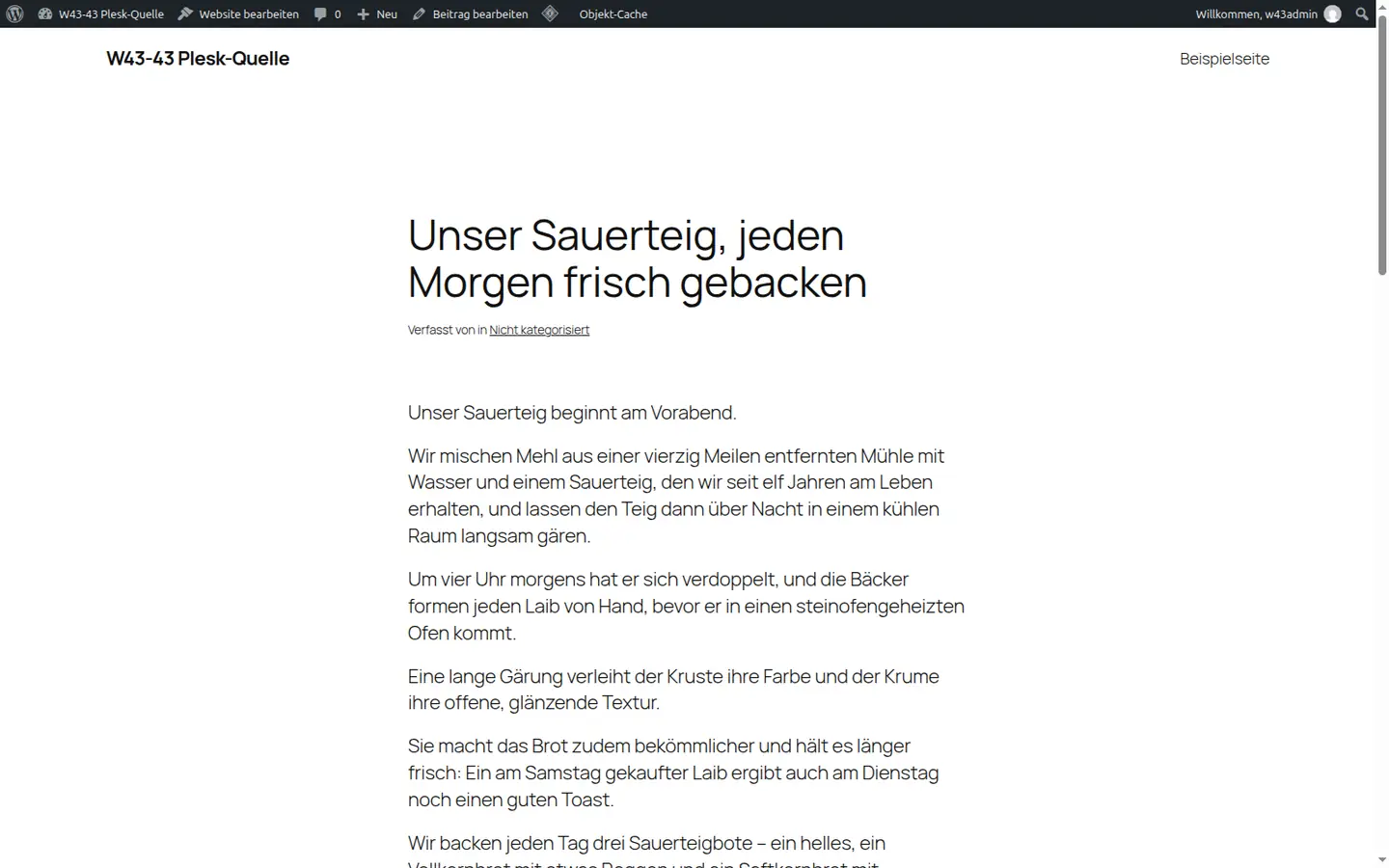 The same bakery post served in German at its own German address by the Zinn® Translate plugin.